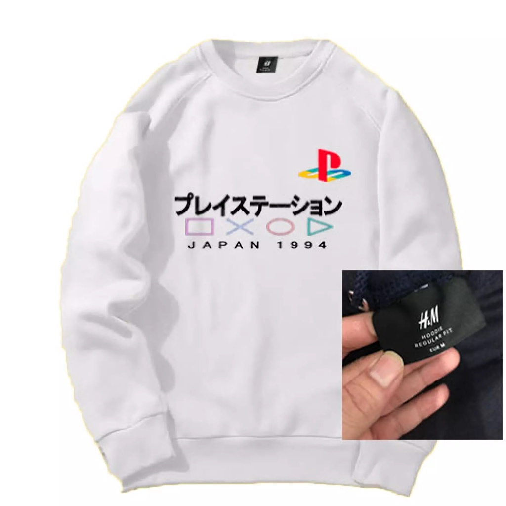 INDO - Sweater Crewneck Nasa PS H&amp;M Pria | Jaket Hoodie Nasa USA PlayStation Jepang Cream
