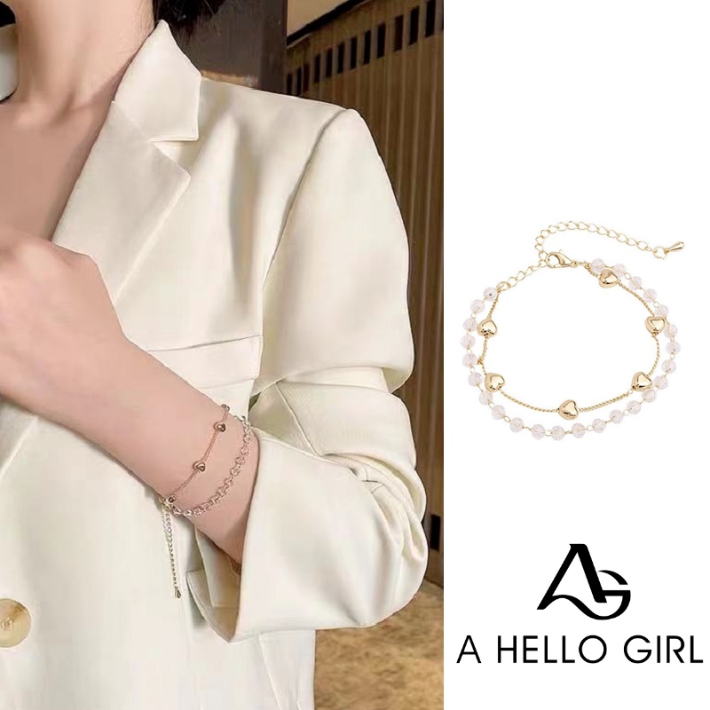 Gelang Kristal Ganda Bentuk Hati Gaya Korea Untuk Aksesoris Perempuan