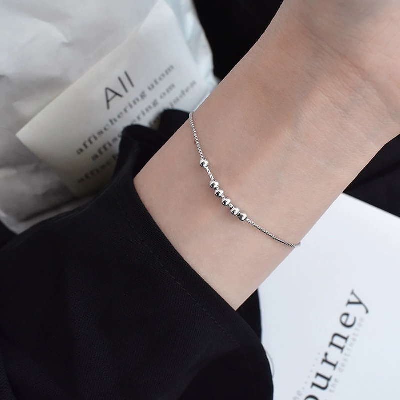 Papaozhu Minimalis S925 Perak Manik-Manik Kecil Gelang Untuk Wanita Gadis Korea Fashion Sederhana Gelang Temperamen Pergelangan Tangan Perhiasan