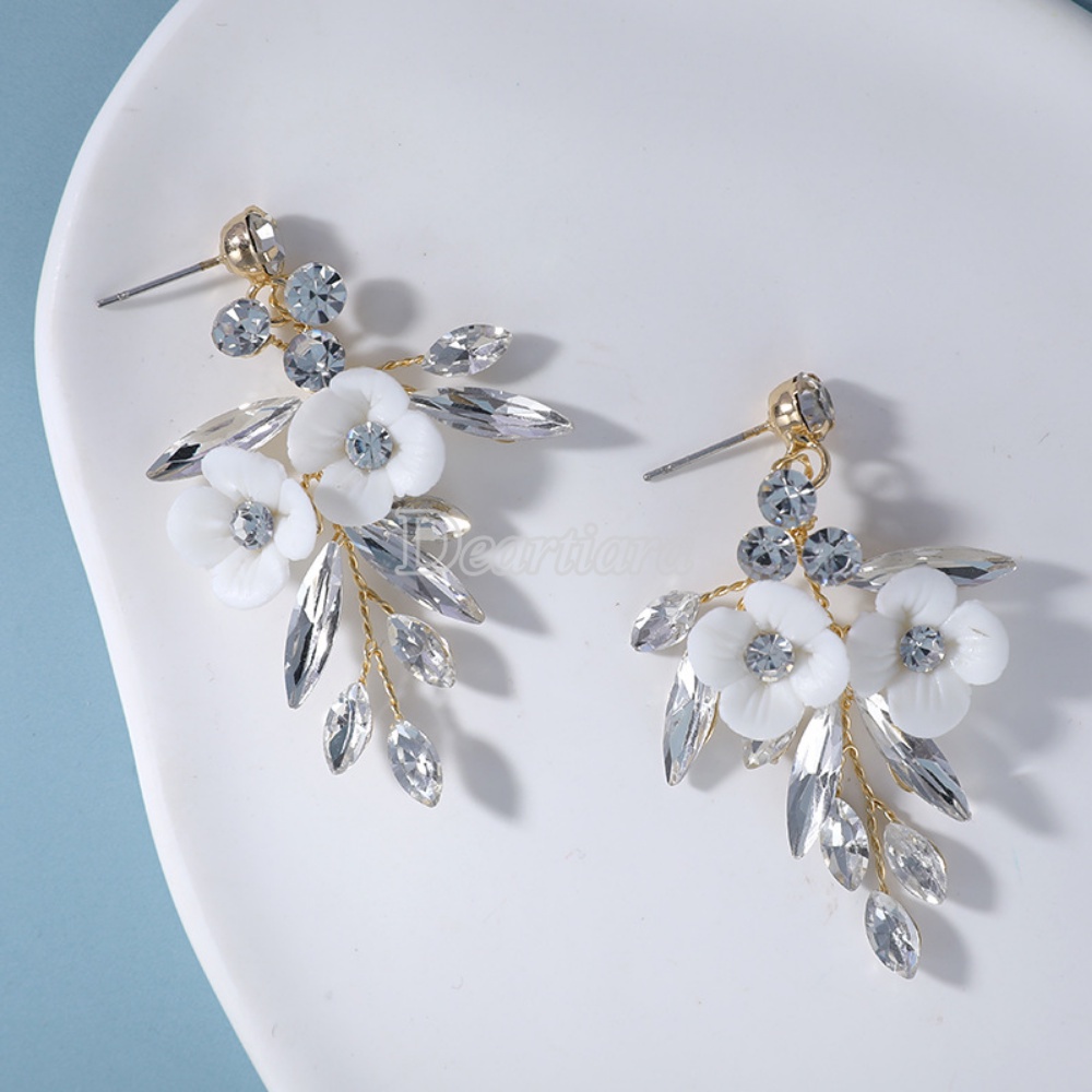 Asli Desain Baru Bridal Ornamen Anting Buatan Tangan Berlian Imitasi Bunga Pernikahan Bridal Earrings