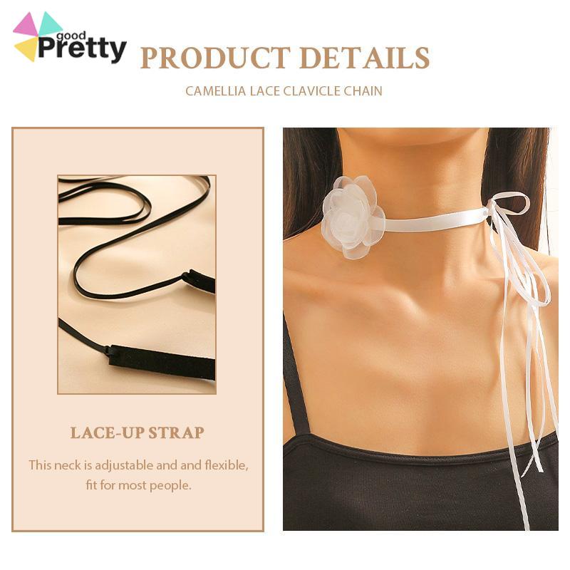 Waktu Seksi Choker Kerah Perhiasan Retro-Hitam Renda Camellia Kalung Pesta Makan Malam Neck-Band Wanita Fashion Adjustable Neckl - PD