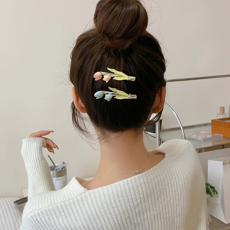 Papaozhu 1PC Musim Panas Trendi Warna-Warni Tulip Logam Jepit Rambut Untuk Wanita Perempuan Lucu Bunga Bobby Pin All-match Aksesoris Rambut OOTD Pakaian Sehari-Hari