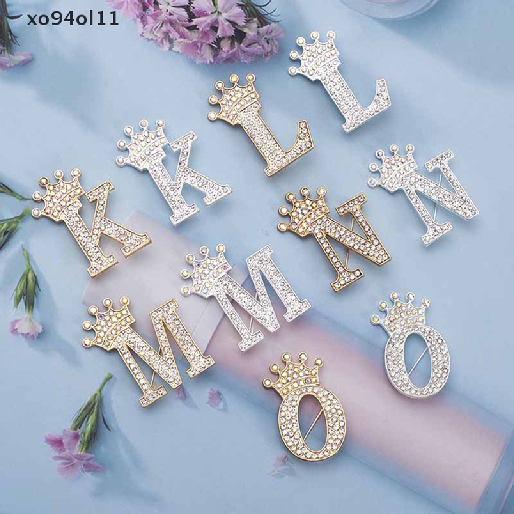 Xo Fashion Mahkota 26huruf Inisial A Sampai Z Kristal Berlian Imitasi Bros Pin Untuk Wanita Gaun Pengantin Kerah Collar Pin Perhiasan OL