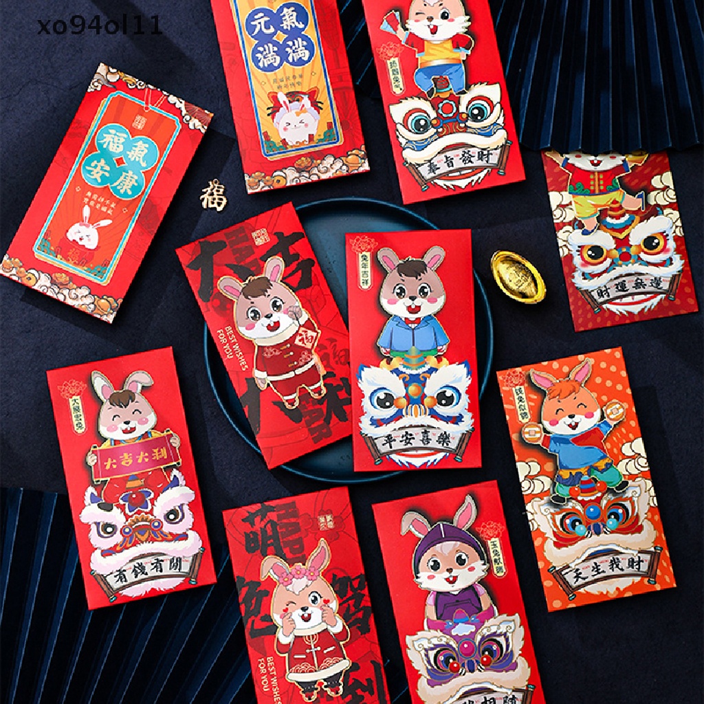 Xo 4/6PCS Tahun Kelinci Kartun Amplop Merah Kreatif Red Packets Ulang Tahun Festival Pernikahan Amplop Merah Beruntung OL