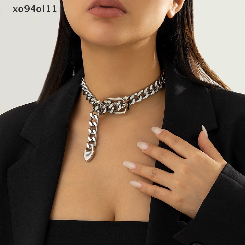 Xo Fashion Hip Hop Punk Metal Belt Gesper Rantai Choker Kalung Perhiasan Untuk Wanita Tebal Chunky Klavikula Rantai Necklaces OL