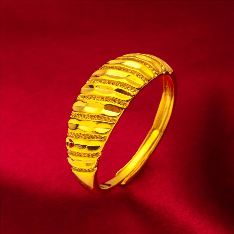 Perhiasan Fashion Kerajaan Emas 24K Bangkok Aksesoris Motif Bintik Cincin Bunga Wanita Berlapis Emas Minimalis Ring Joker