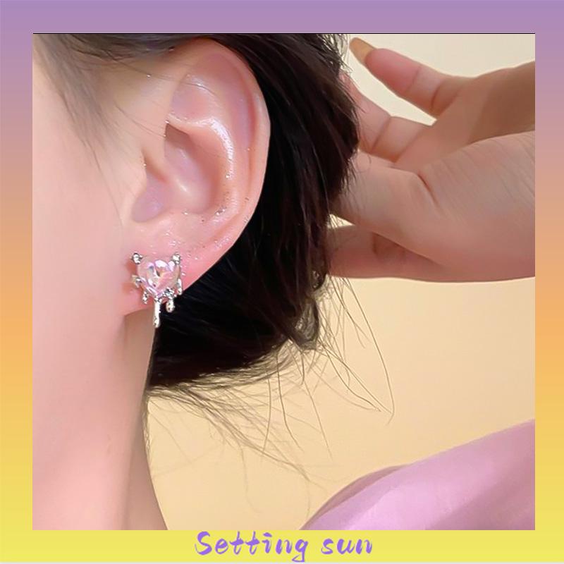 Anting zirkon merah muda anting-anting gemerlap yang manis dan halus anting-anting wanita TN