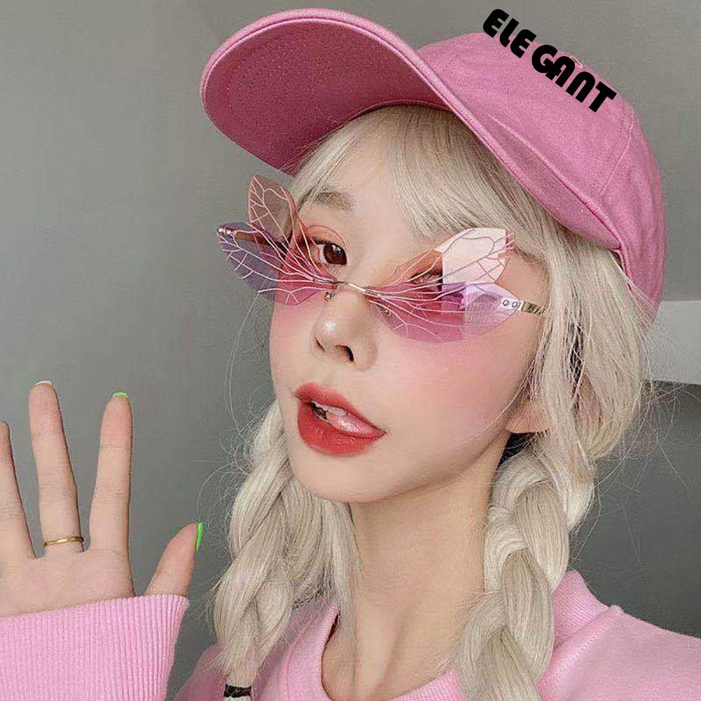 [Elegan] Dragonfly Wings Sunglasses Kaca Mata Anti Radiasi Untuk Wanita Perempuan Kacamata Anti Radiasi Untuk Wanita Sale Kaca Anti Radiasi Frameless Eyewear Women Glasses