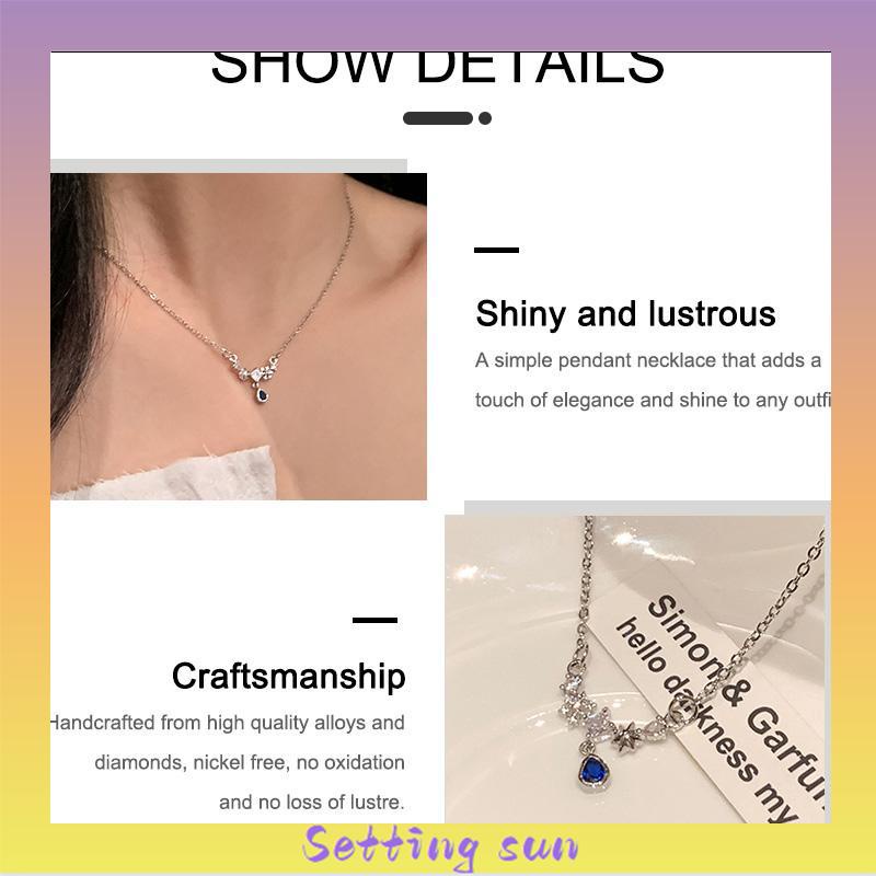 Kalung Tetesan Air Zirkon Biru Wanita Cahaya Mewah Manis Sejuk Temperamen TN