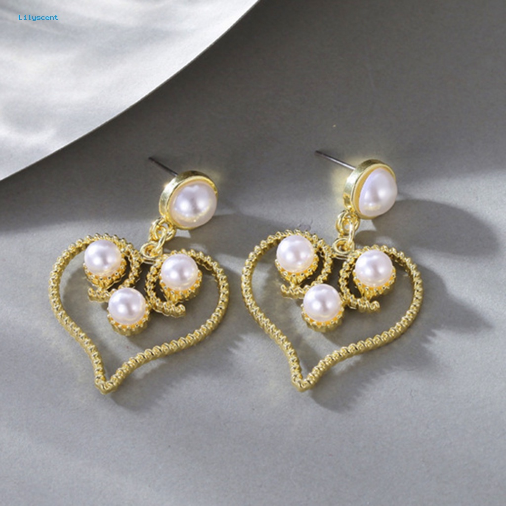 Lilyscent 1pasang Electroplating Stud Earrings Perhiasan Aksesori Wanita Mutiara Imitasi Panjang Drop Earrings Twist Frame