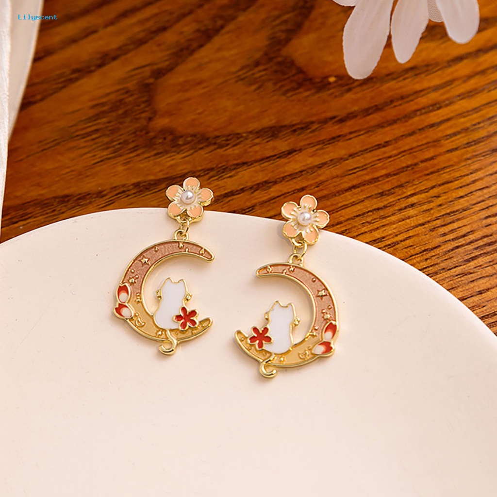 Lilyscent 1pasang Anti Luntur Wanita Anting Aksesori Fashion Wanita Gadis Indah Bulan Sabit Kelinci Stud Earrings Geometris