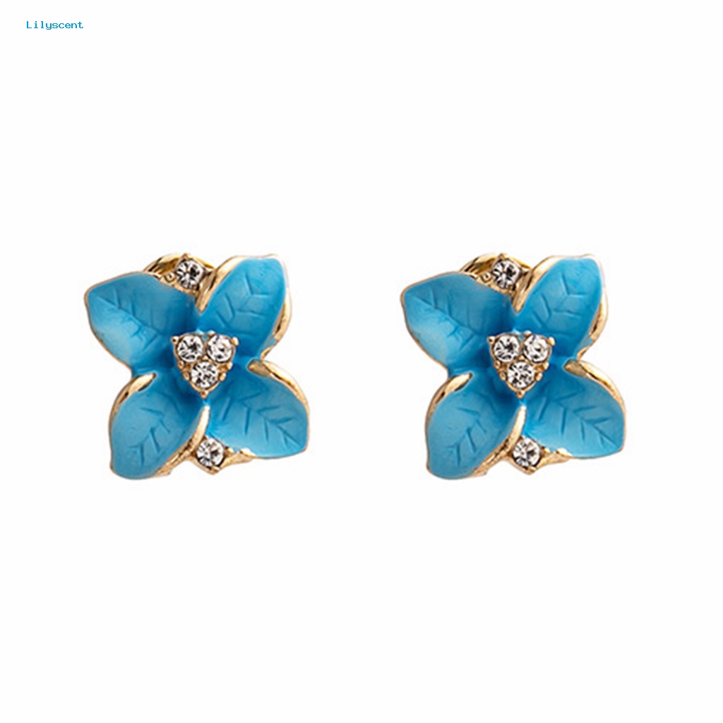 Lilyscent 1pasang Electroplating Women Stud Earrings Untuk Pacaran Bunga Gardenia Biru Women Ear Studs Jewelry Geometric