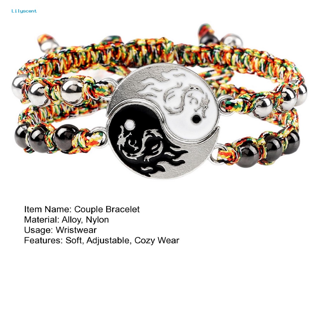 Lilyscent 1pasang Nyaman Memakai Manik-Manik Gelang Hadiah Hari Valentine Gelang Perhiasan Pesta Club Memakai Tali Nilon