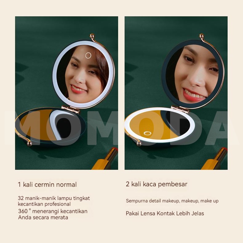 【Debora Mall】Aromaterapi aromaterapi LED cermin rias lipat cermin rias genggam cermin kecantikan dua sisi cermin bulat HD dengan cahaya