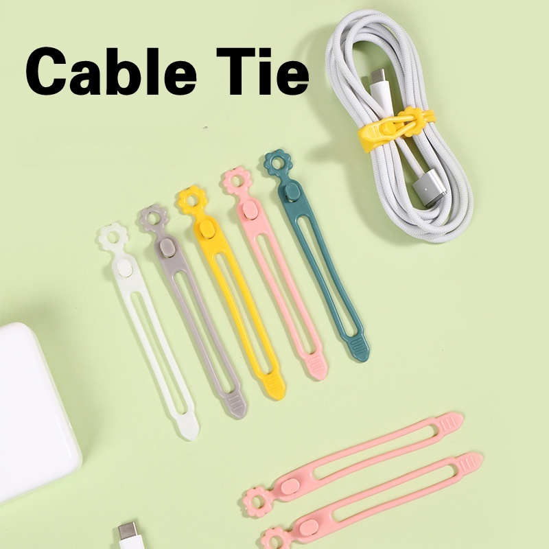 Tali Penyimpanan Pengikat Kabel Kawat Silikon Lembut Cable Tape Headphone Line Ties Bungkus Charger Cord Winder Holder Klip Portable Multifungsi Tali Pengatur Kabel Data Elastisitas Tinggi