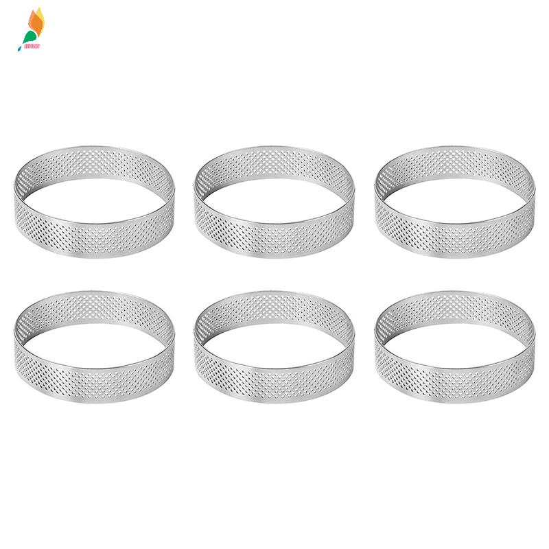 Cetakan Ring Kue, 6Pcs Ring Tart Berpori Stainless Steel, Cetakan Ring Kue Pie Berlubang, Ring Mousse Kue Dengan Lubang 7cm