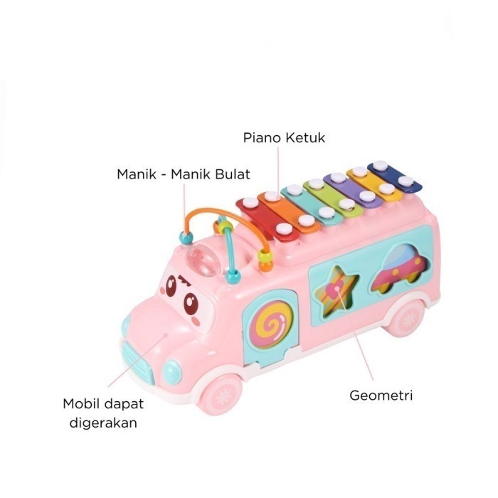 TokoPapin Mainan Edukasi Anak Bayi Mobil Bus Puzzle Musik Xylophone Block Bentuk Kolintang Mobil Mobilan