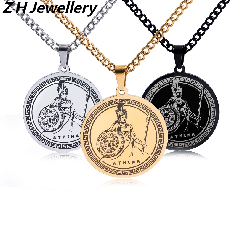 Z H Perhiasan Hip Hop Rock Stainless Steel Mitologi Yunani Smart War Goddess Athena Liontin Pria Dan Wanita Fashion Titanium Steel Kalung Retro Punk Aksesoris Pesta