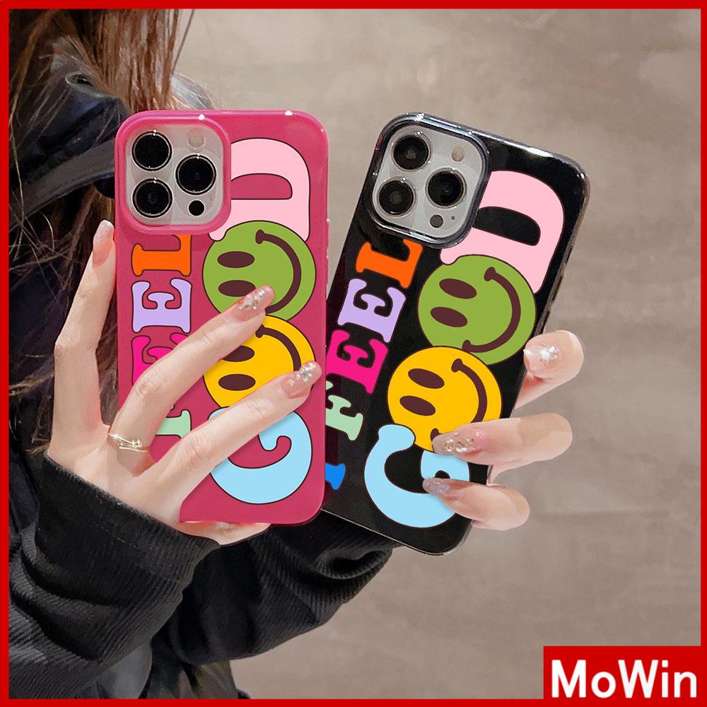 For iPhone 14 Pro Max iPhone Case Black Pink Glossy TPU Soft Case Shockproof Protection Camera Smiley Face Compatible with iPhone 13 Pro max 12 Pro Max 11 xr xs max 7Plus 8Plus