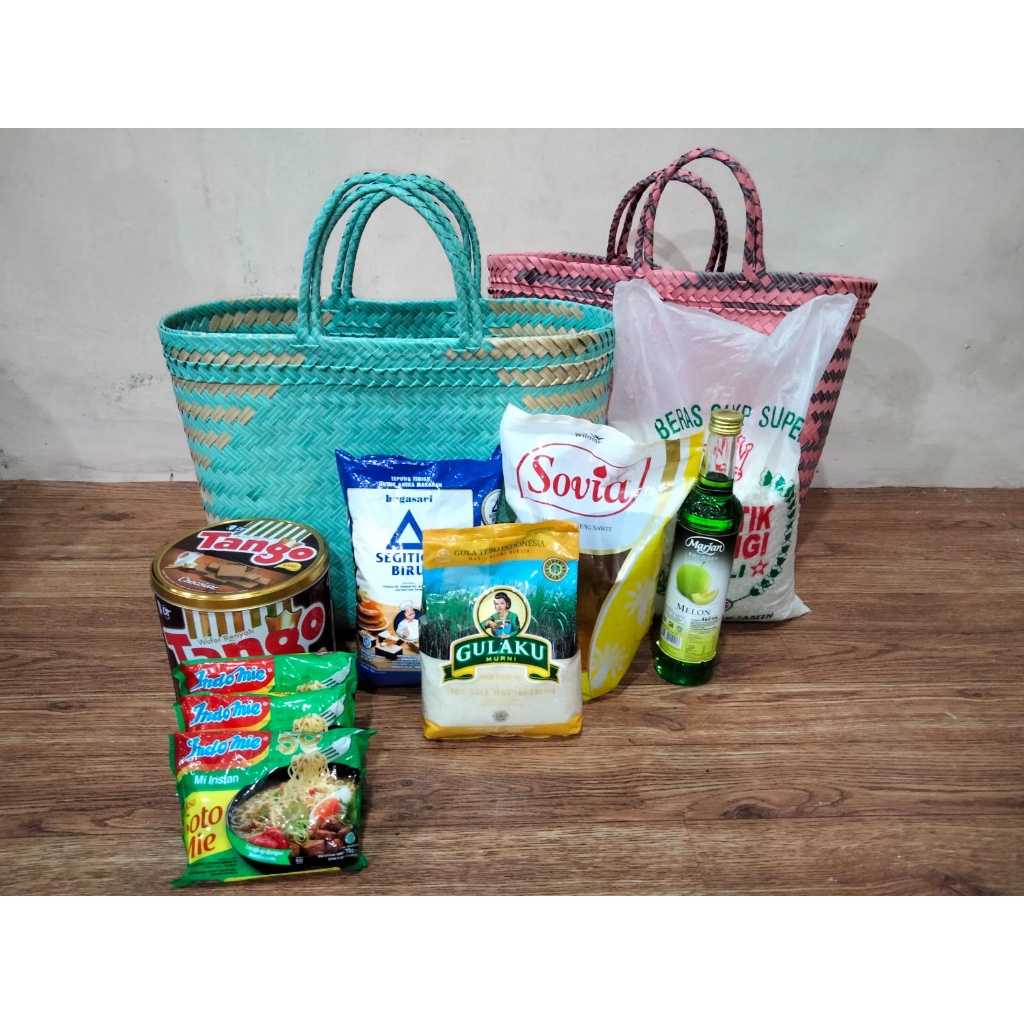 Paket Hemat Tas Anyam / 5Pcs Tas Anyaman Motif Lancip Papak Ukuran XL 02