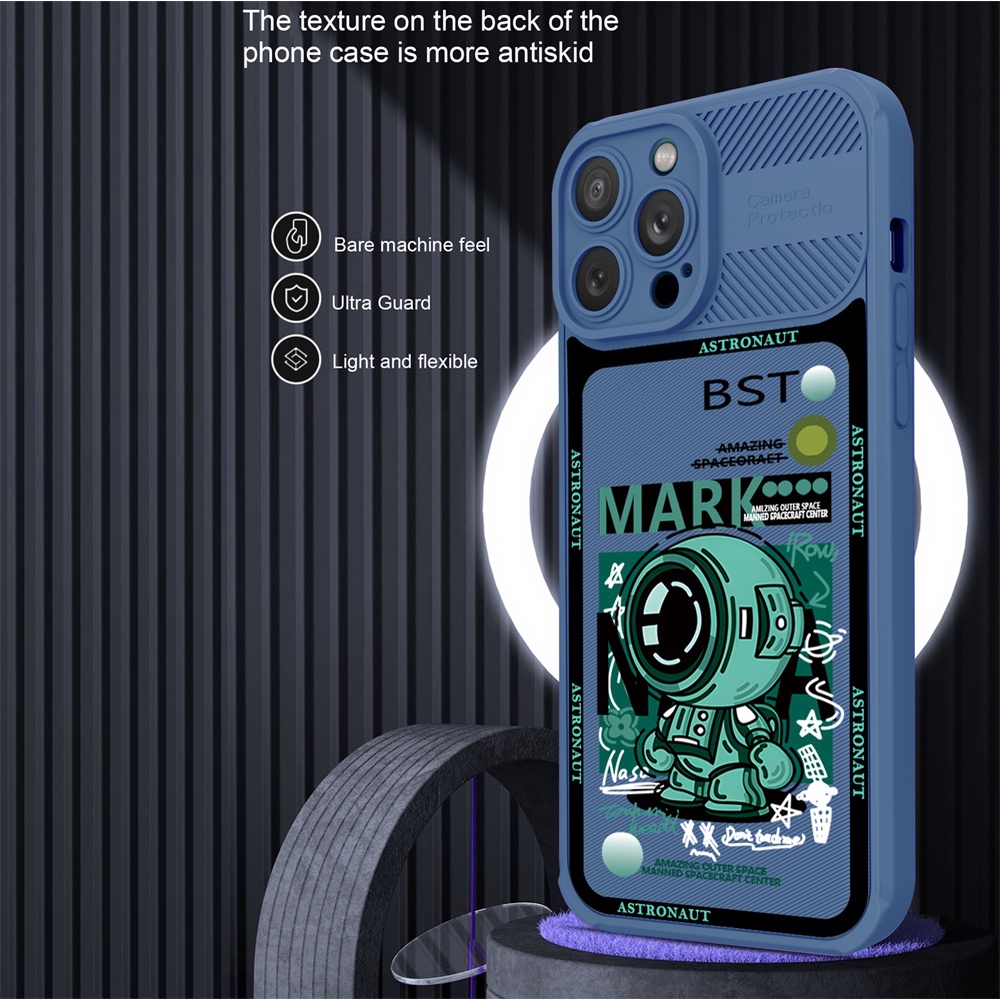 Fiber Astronot Case Realme C55 C35 C33 C31 C21Y C25Y RealmeC25 C25S C15 C12 C3 C2 Realme 5 5i 5S 6i C3 Doodle Hijau Ruang Karbon Silang Butir Casing Ponsel Cover