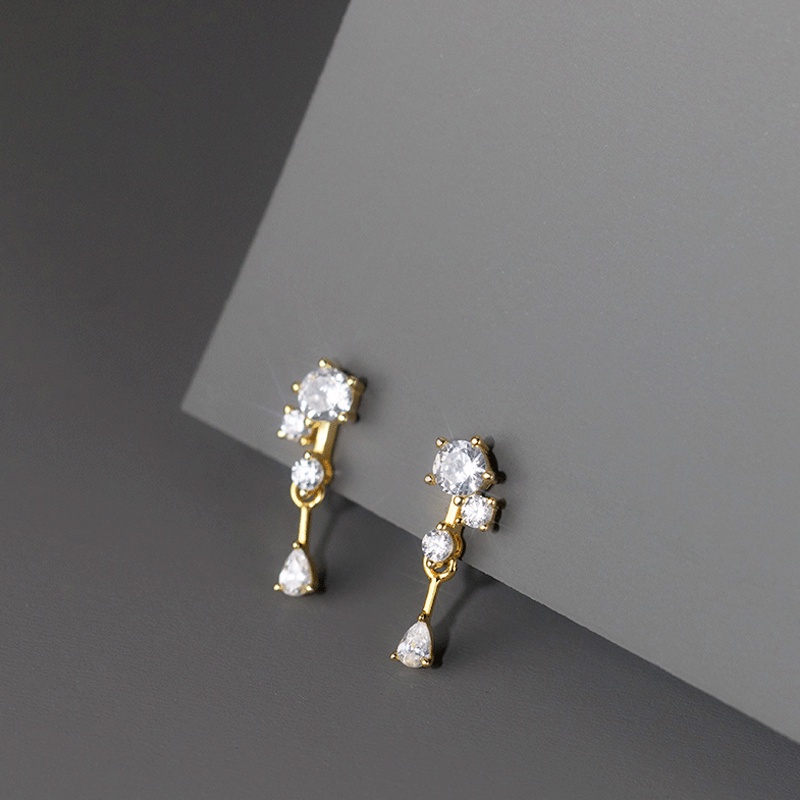 Papaozhu Mewah S925 Perak Bersinar Zirkon 14 K Emas Menjuntai Anting-Anting Untuk Wanita Perempuan Elegan Berkilau Kristal Stud Anting-Anting Temperamen Perhiasan Telinga Pacaran Makan