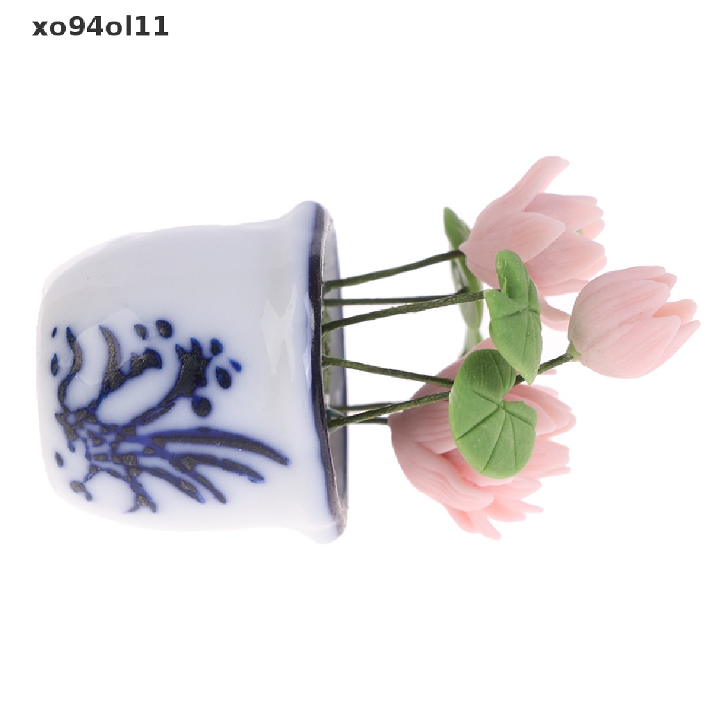 Xo 1: 12rumah Boneka Miniatur Lotus Pot Bunga Keramik Dekorasi Rumah Boneka OL