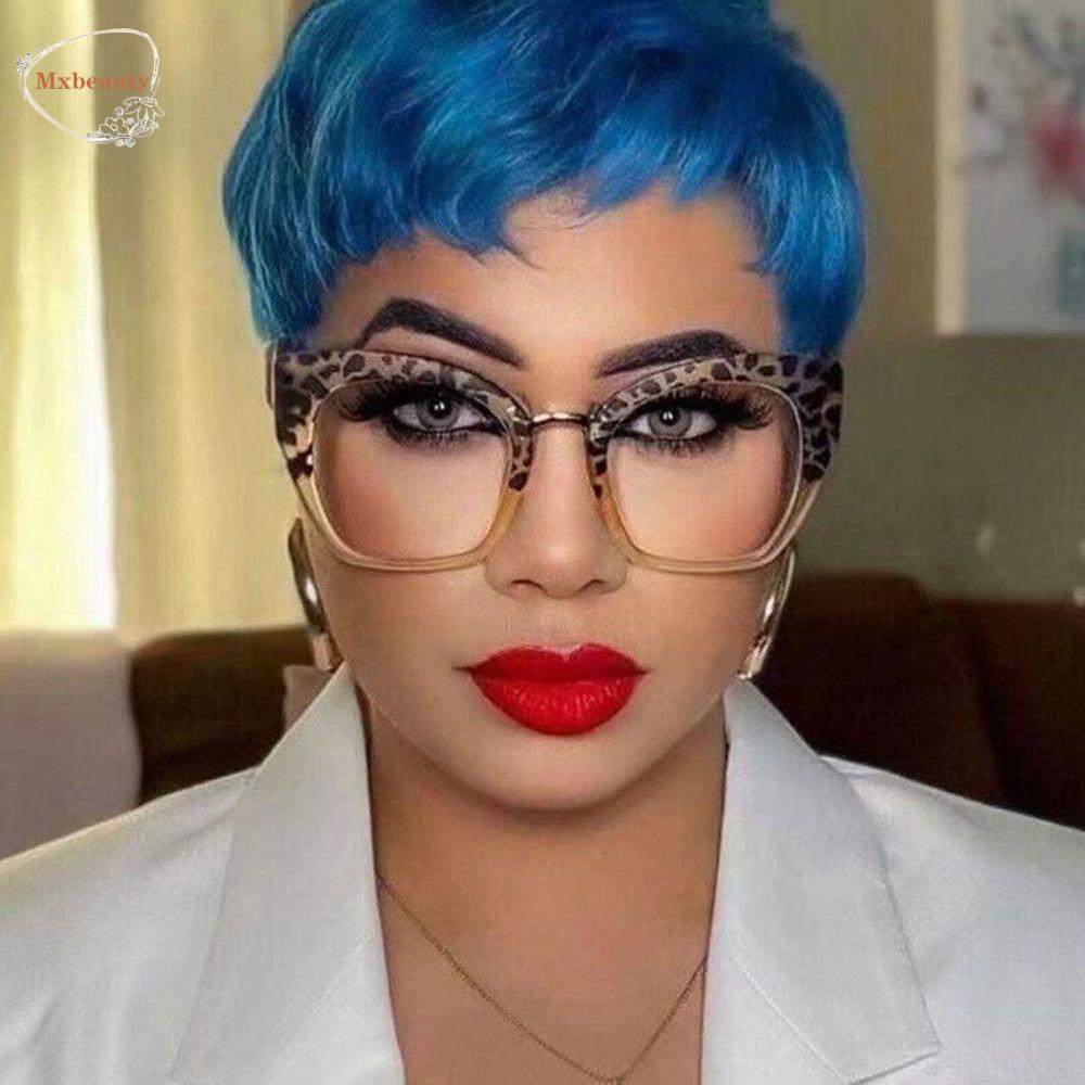 Mxbeauty Kacamata Anti Blue Light Wanita Fashion Motif Leopard Cat Eye Bingkai Besar Anti Radiasi Komputer Eyeglasses