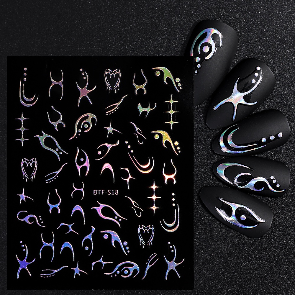 Minimalis Ins Angin Laser Api Peningkatan Kuku Stiker DIY Nail Art Shiny Sticker 3D Garis Geometris Tekstur Stiker Kuku