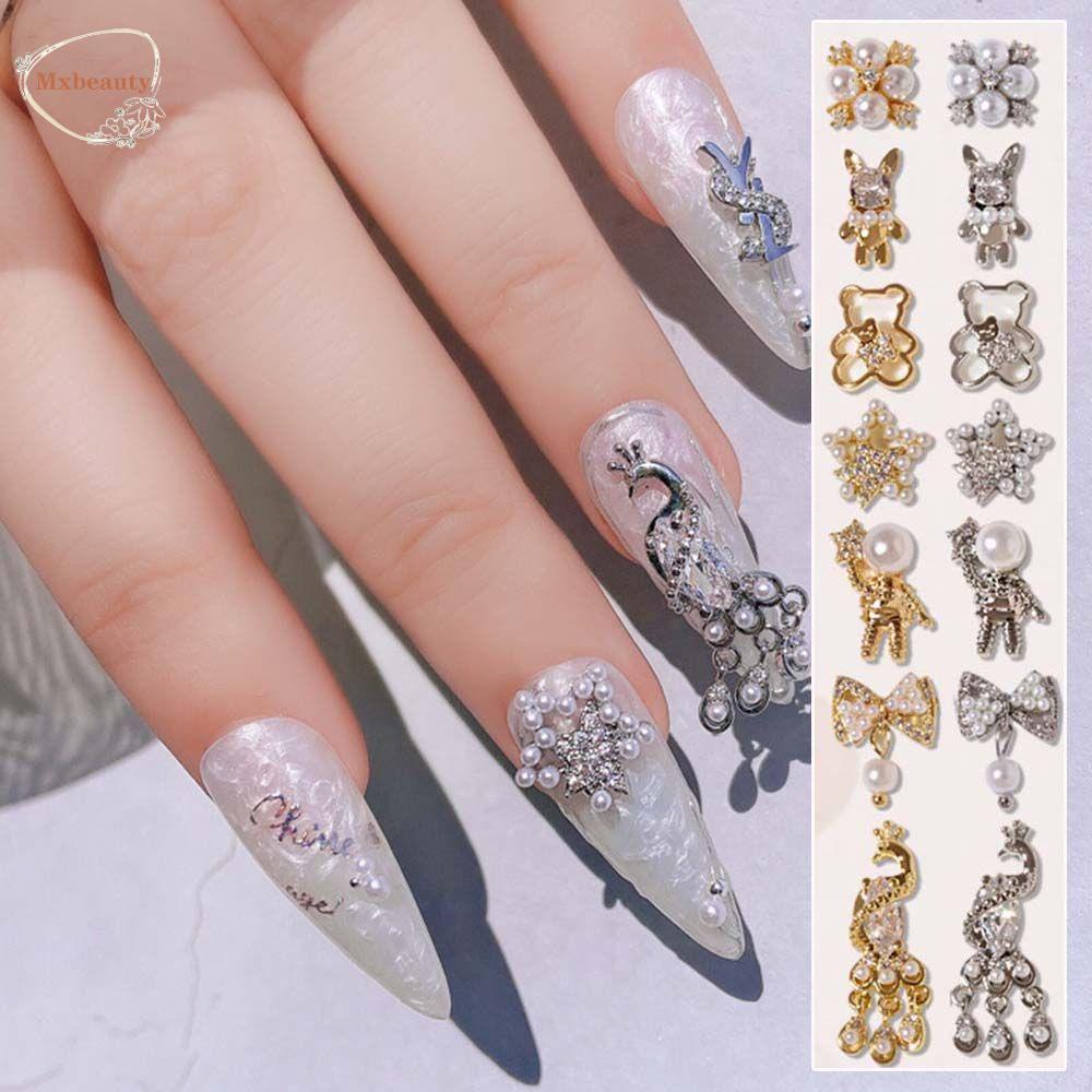 Mxbeauty Liontin Astronot / Beruang 3D Bahan Metal Hias Zircon / Mutiara Gaya Jepang Untuk Dekorasi Nail Art DIY