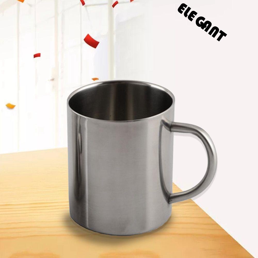 [Elegan] Cangkir Teh 220ml Anti Panas Portable Stainless Steel Dengan Pegangan silver Mug Cangkir