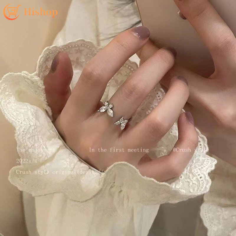 Fashion Kupu-Kupu Terbuka Cincin Untuk Wanita Zirkon Perak Rings Aksesoris Perhiasan