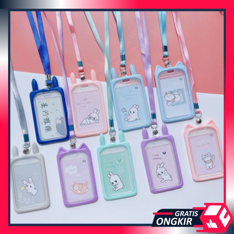 

Gratis Ongkir - 5770 Tag Lanyard Gantungan Kartu Motif Kucing Akses MRT Busway E-Money Flazz Warna Pastel / Lanyard Kuping Id Card Tag