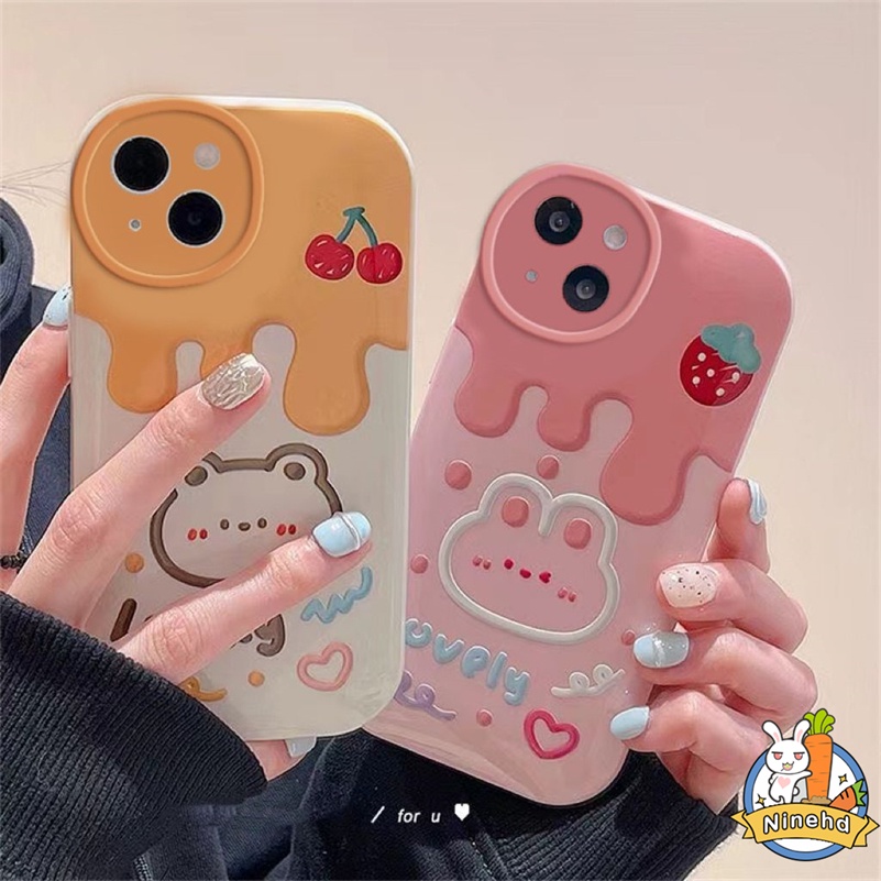 IPHONE Casing Kompatibel Untuk Iphone14 13 12 11 Pro Max X Xr Xs Max8 7 6 6s Plus SE 2020 Baru Kartun Cream Kelinci Lensa Full Cover Pelindung Ponsel Case Bantal Udara Anti Jatuh Soft Case