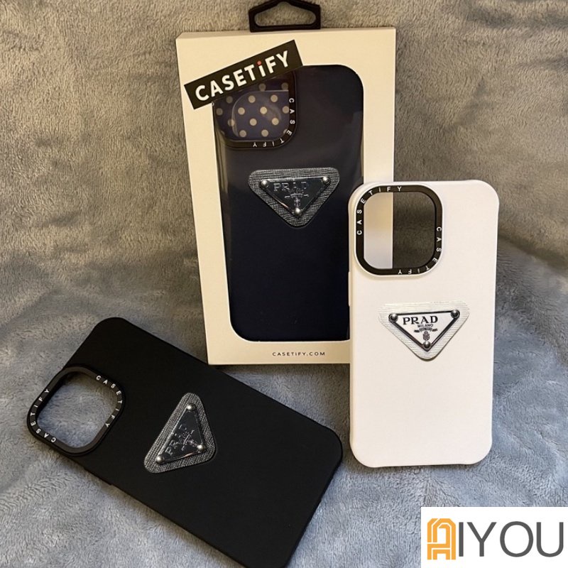 Casing Silikon Casetify Hitam Putih Abu Biru Desain Terinspirasi Dengan label prad Segitiga 3D Untuk iPhone14 Pro MAX 13 12 Pro MAX 11 Pro MAX XS MAX XR X SE 7 8 Plus Soft Case