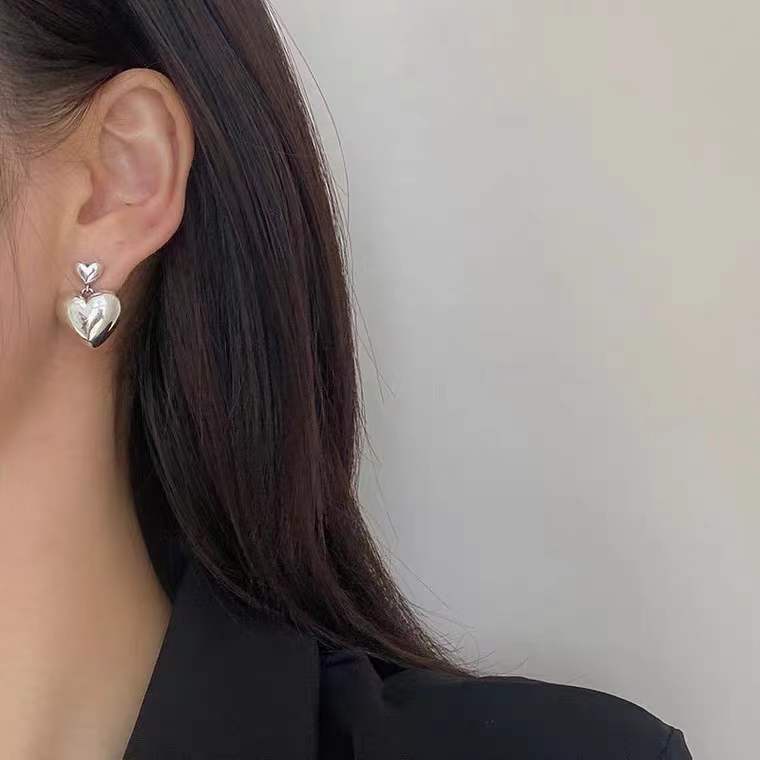 Anting Cinta Dua Lapis Perempuan Gaya Keren High-End Sederhana All-Match Aksesoris Anting Earrings