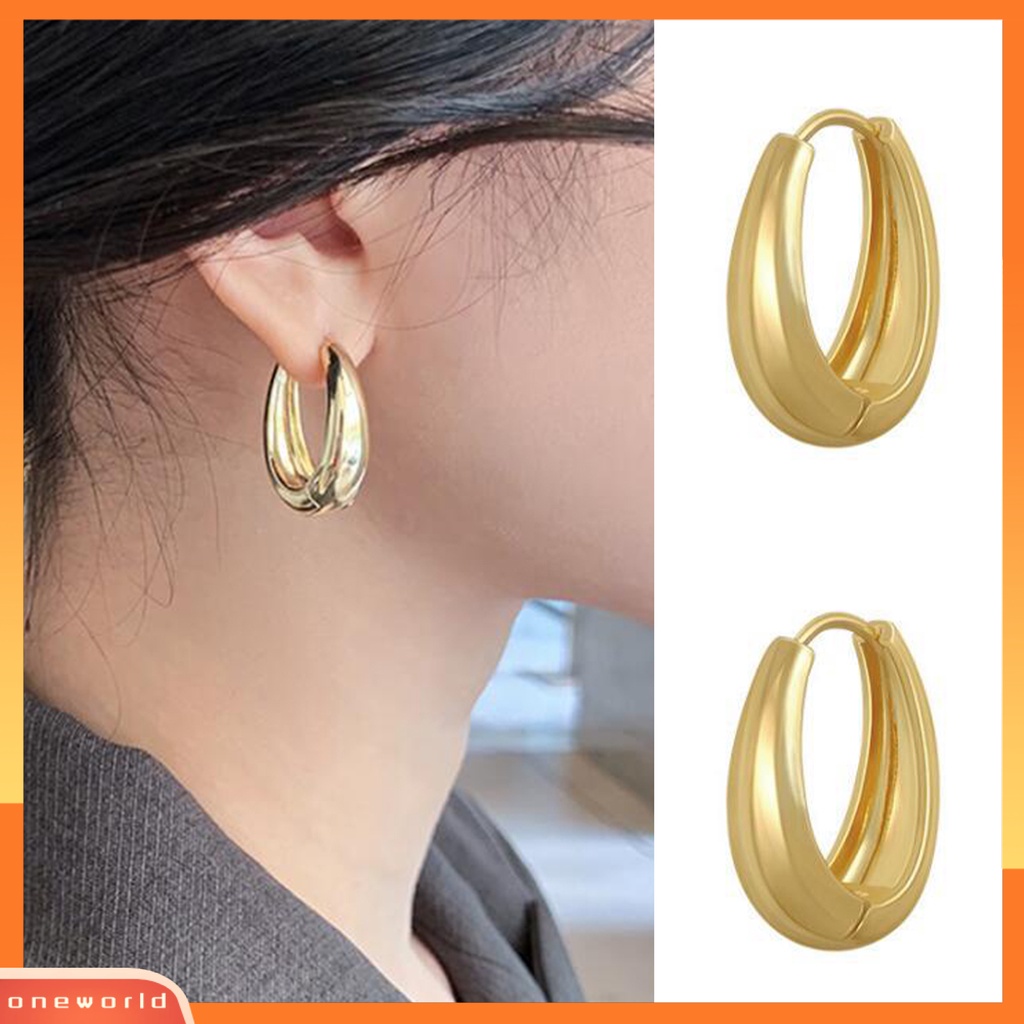 [EONE] 1pasang Anting Hoop Temperamen Besar Geometris Hadiah Emas Gaya Retro Wanita Oval Anting Fashion Perhiasan