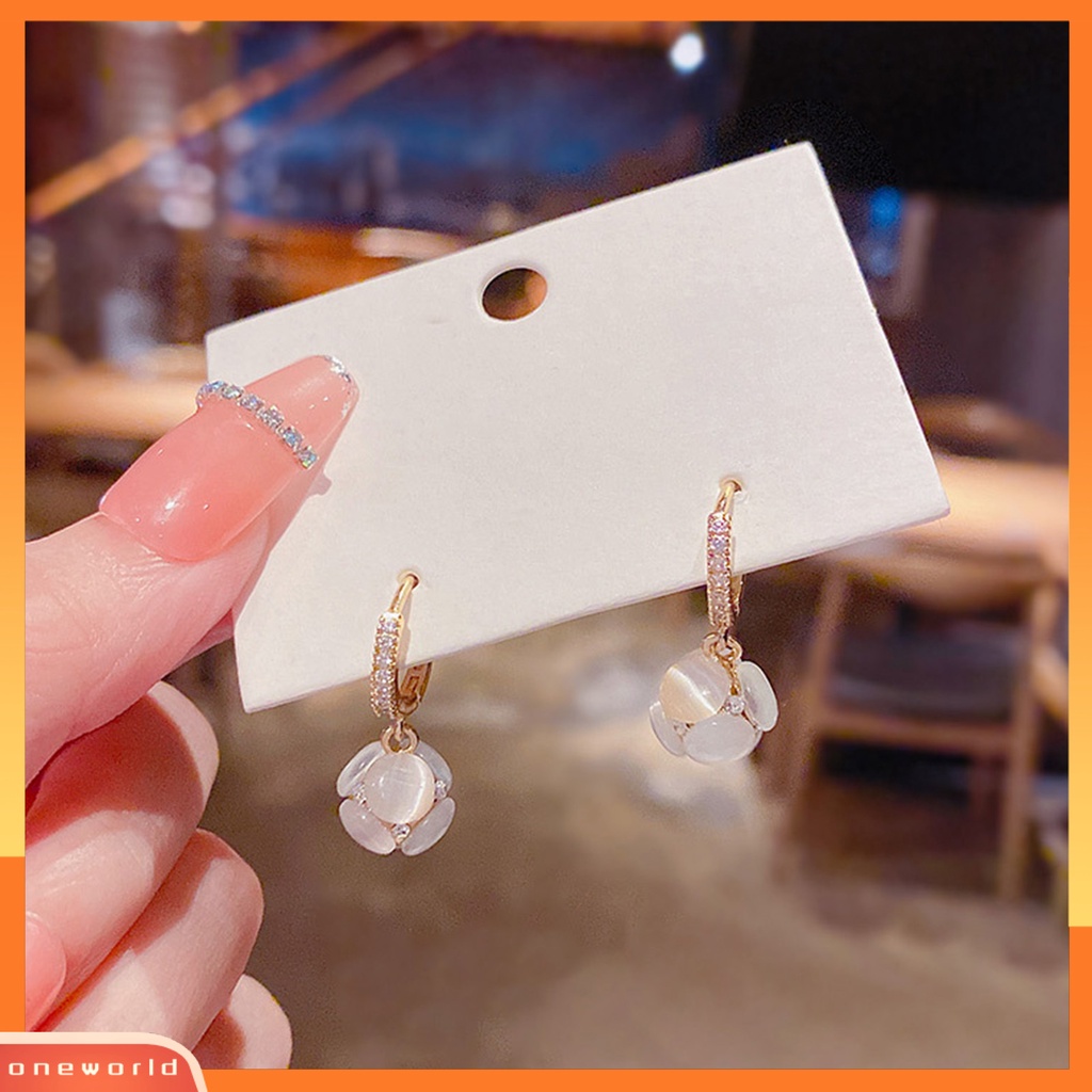 [EONE] 1pasang Menjuntai Anting Geometris Mengkilap Berlian Imitasi Bertatahkan Berkilau Terang Kilau Hias Hadiah Wanita Faux Opal Pendant Hoop Earrings Perhiasan Aksesori Fashion