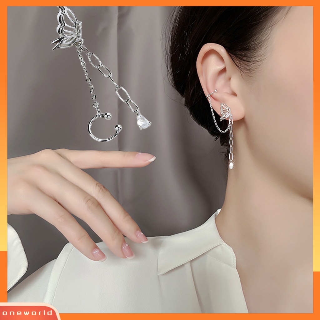 [EONE] 1pc Drop Earring Peri Temperamen One-piece Asimetris Gantung Rantai Dekorasi Gaya Korea Tulang Rawan Palsu Panjang Rumbai Telinga Manset Aksesoris Pakaian