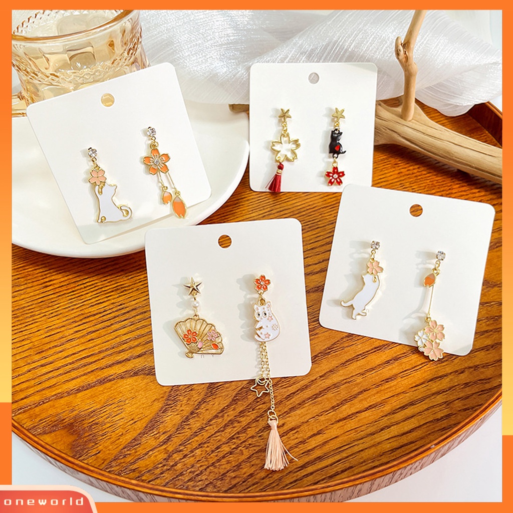 [EONE] 1pasang Drop Earrings Kartun Asimetris Electroplating Liontin High Gloss Hiasan Telinga Tahan Luntur Fashion Wanita Anak Bunga Telinga Kucing Studs Untuk Pakaian Sehari-Hari