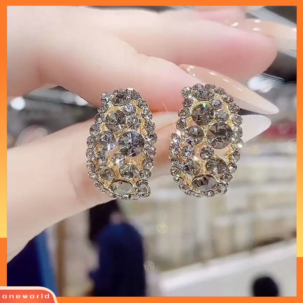 [EONE] 1pasang Anting Pejantan Temperamen Mengkilap Elegan Geometris Berkilau Berdandan Hadiah Valentine Wanita Kristal Imitasi Menjuntai Anting Perhiasan Pernikahan Aksesori Fashion