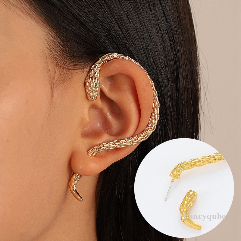 1 Pc Baru Berlapis Emas Bentuk Ular Zirkon Klip Anting Vintage Punk Geometris Hewan Anting-Anting Untuk Wanita Tren Pesta Perhiasan