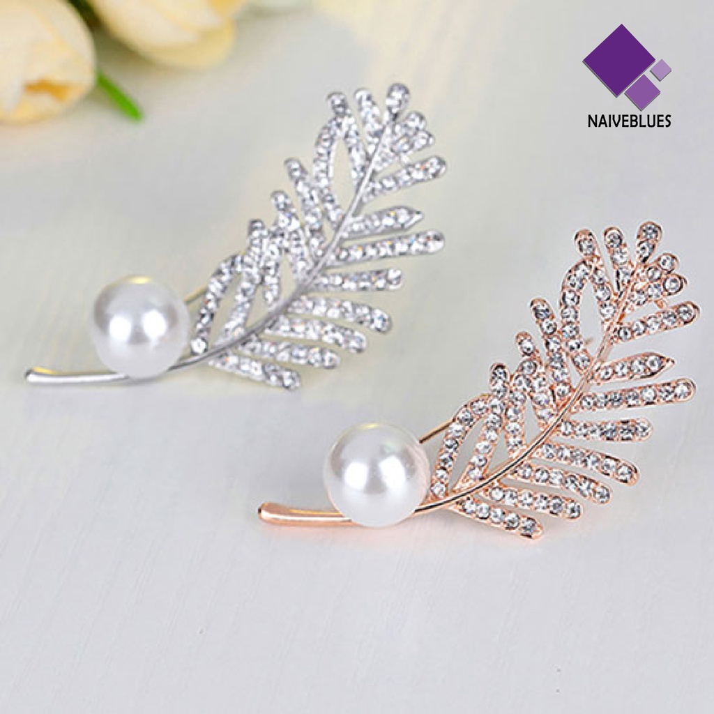 &lt; Naiveblues &gt; Pin Bros Bentuk Daun Kristal Vintage Crystal Leaf Brooch Ransel