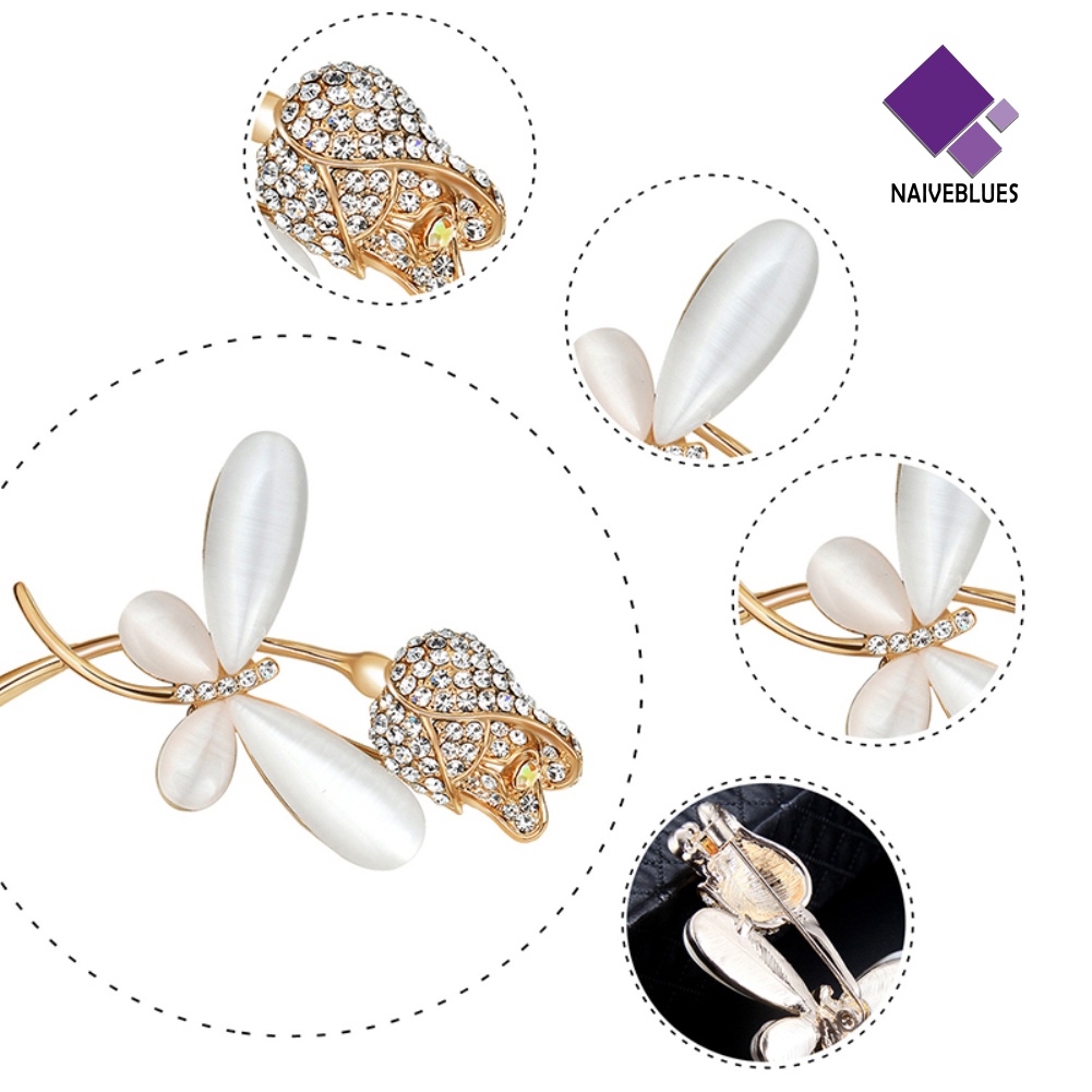 &lt; Naiveblues &gt; Perhiasan Wanita Breastpin Capung Bunga Shiny Zircon Faux Pearl Brooch