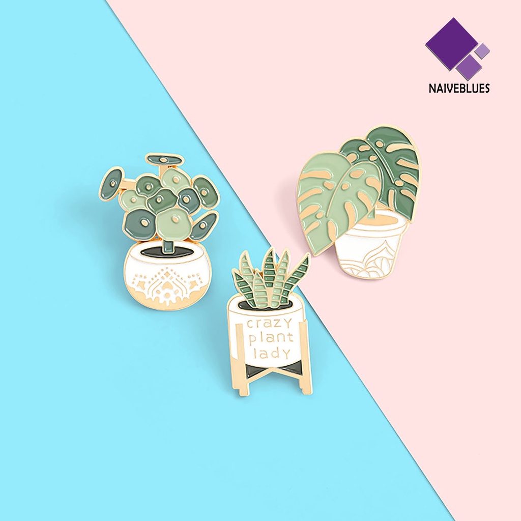 &lt; Naiveblues &gt; Pin Enamel Kartun Pot Tanaman Bros Mantel Lencana Tas Pakaian