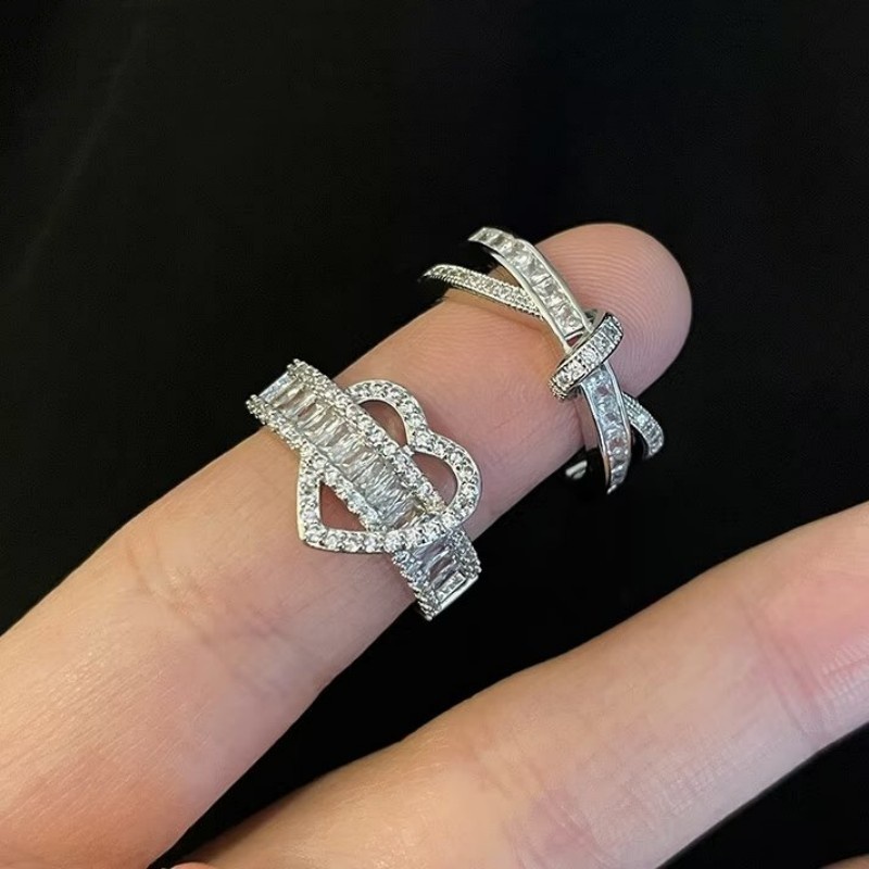 Cincin Jari Hati Zirkon Mewah Untuk Wanita Fashion Cross Rings Aksesoris Perhiasan