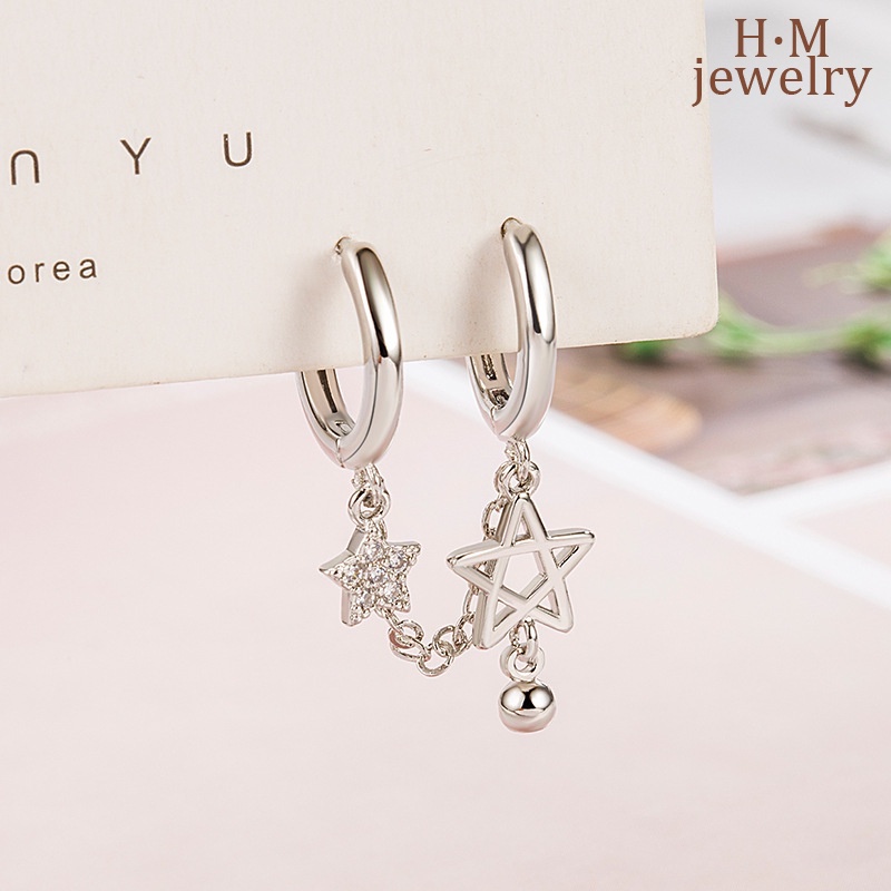 S925 Perak Baru Berlian Imitasi Ganda Tindik Telinga Rumbai XINGX Cinta Anting Hati