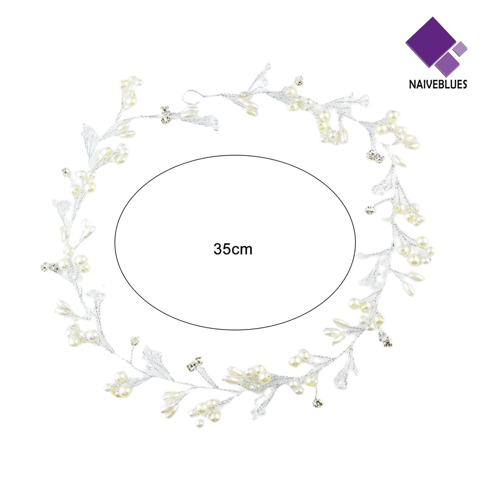 &lt; Naiveblues &gt; Berlian Imitasi Dekorasi Buatan Tangan Fleksibel Pengantin Rambut Band Mutiara Panjang Aksesoris Rambut Pengantin