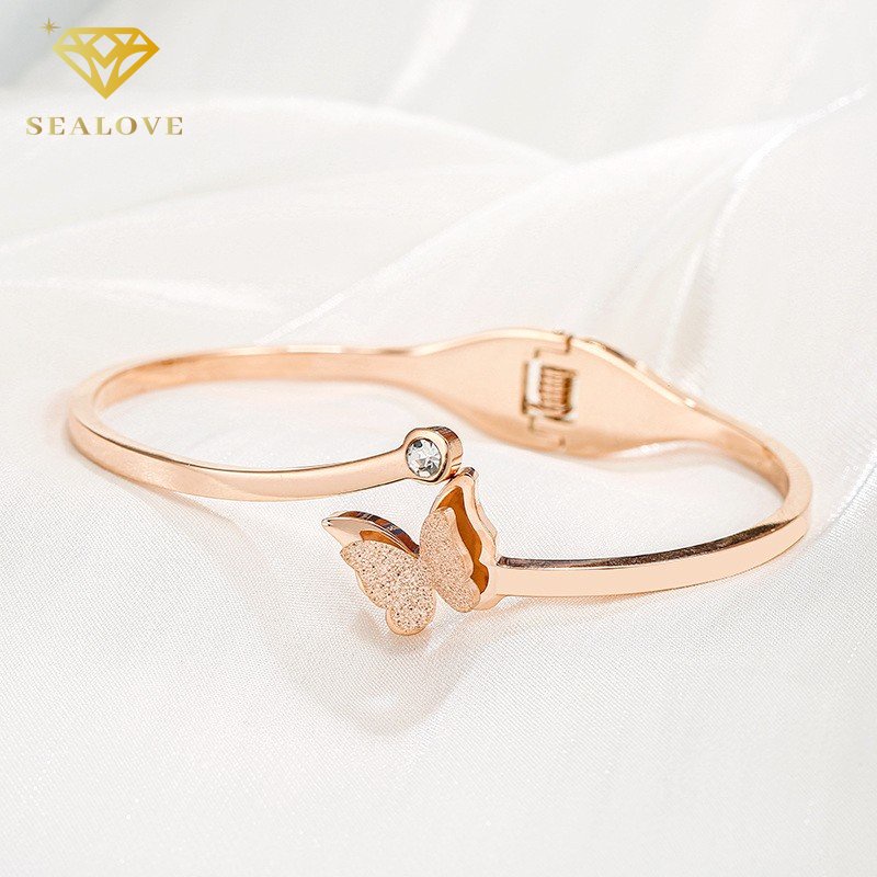 Gelang Titanium Wanita Anti Karat Model Simple Kupu-kupu Korea Fashion Bracelet 18K Emas COD