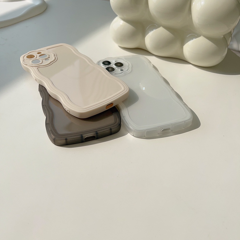 IPHONE Warna Solid Transparan Berbentuk Bunga Pelindung Lensa Kamera Bentuk Gelombang Soft Phone Case Cover Untuk Iphone7 8 PLUS X XR XS 11 12 13 14 PRO MAX SE 2020